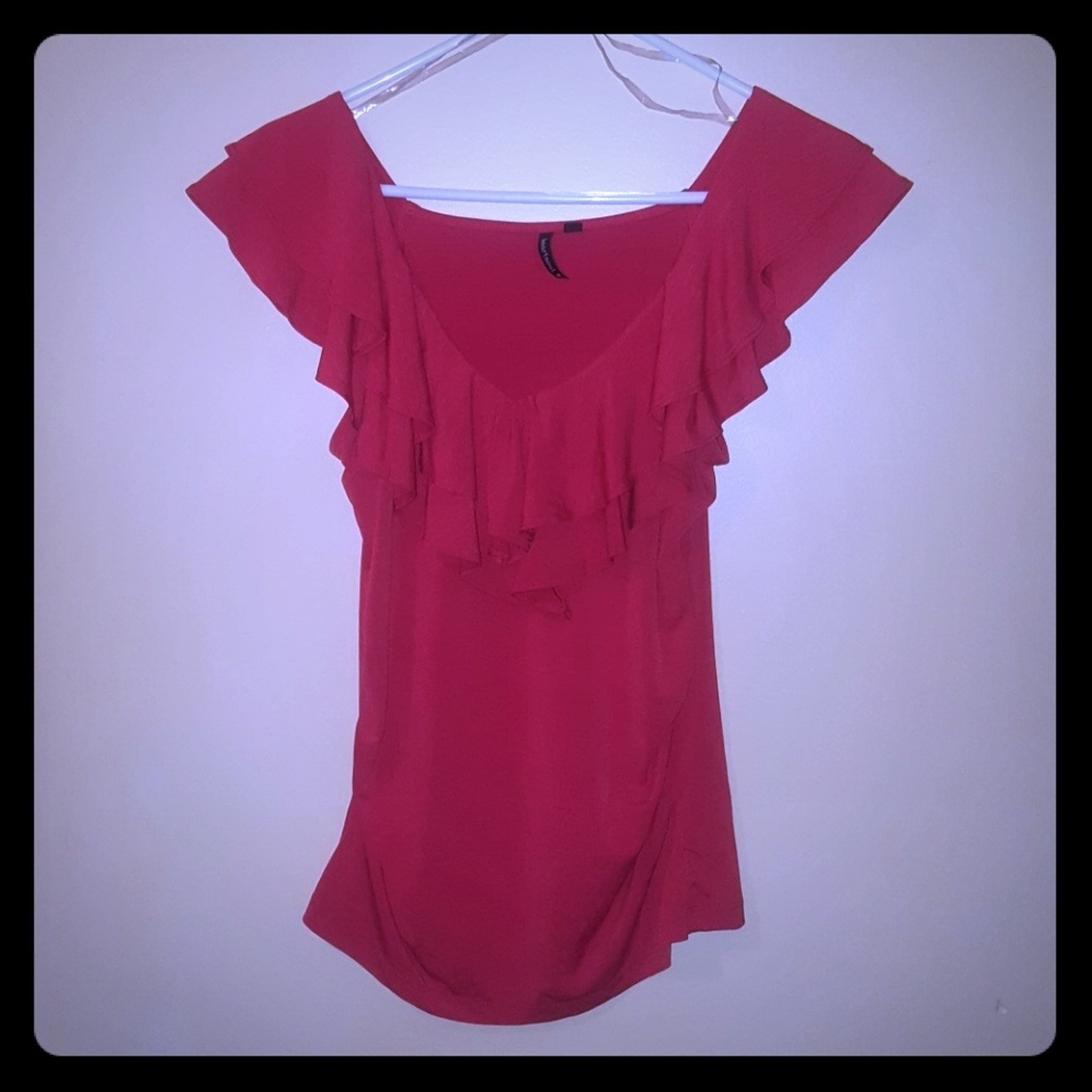 😍Red ruffly silky dress shirt